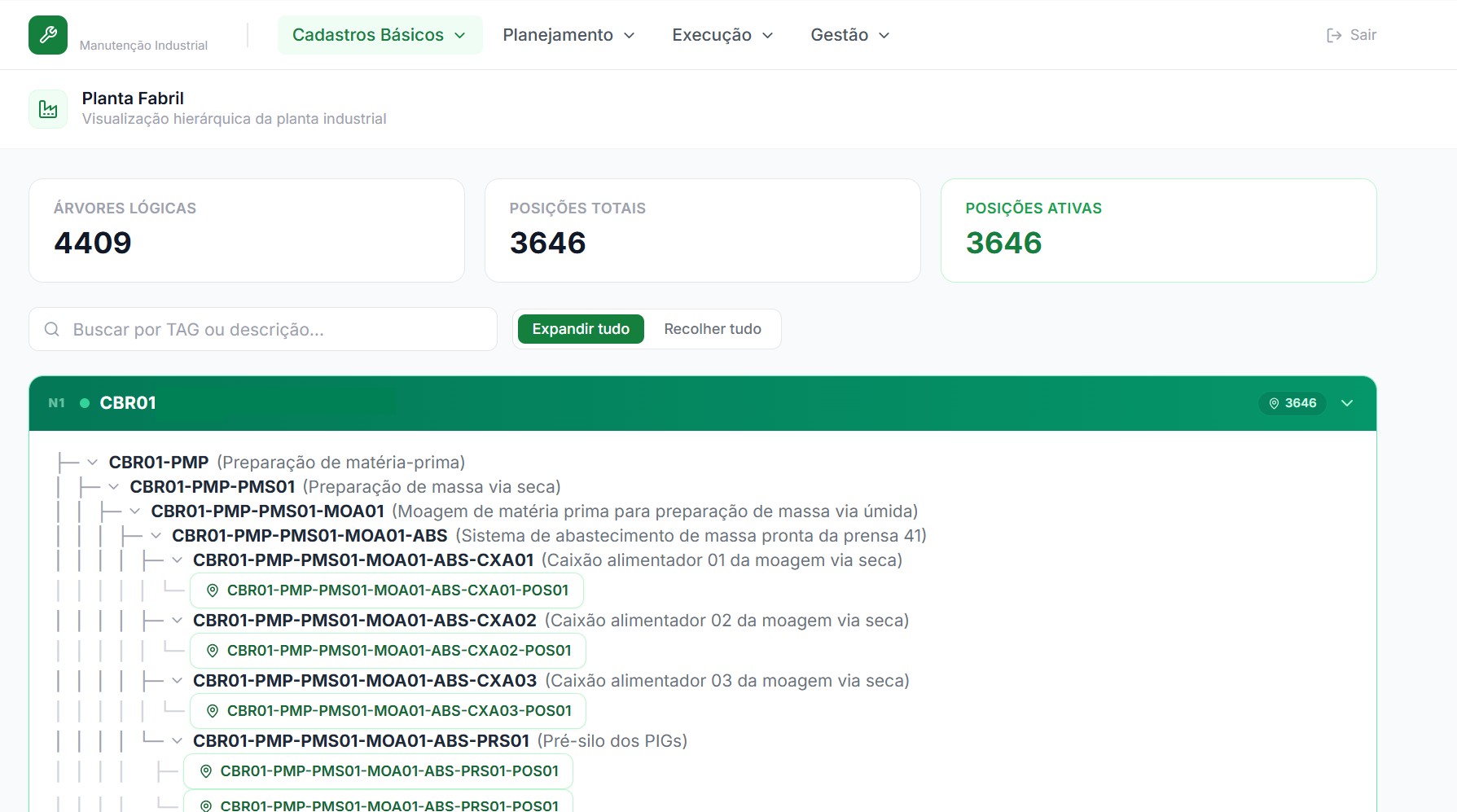 Tela real da plataforma S3i em ambiente fabril